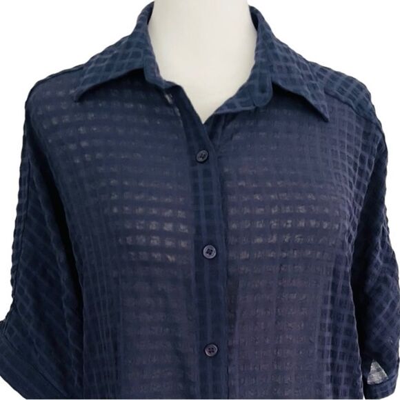 New with tags Max Studio navy blue camp style button front shirt size M. - Picture 2 of 8